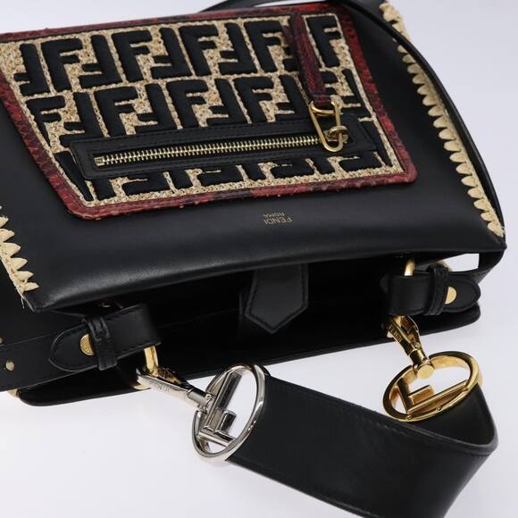 FENDI Hand Bag Leather Black Gold - Picture 6 of 14